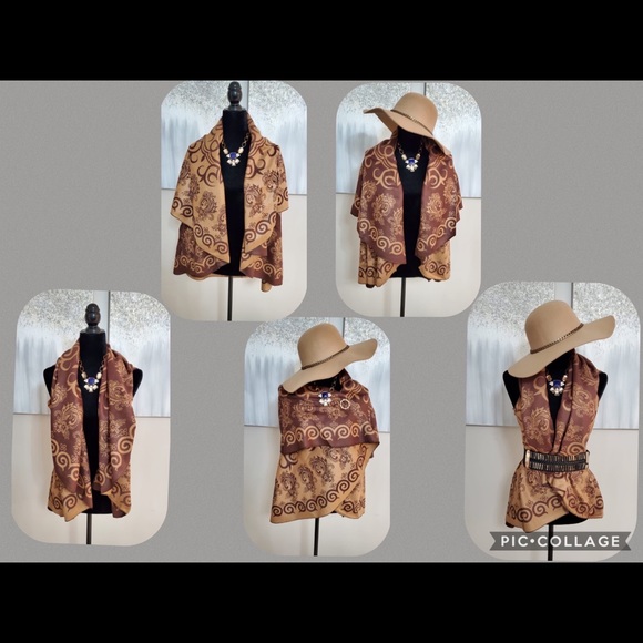 Reversible shawl brown, 100% cashmere - Picture 1 of 5